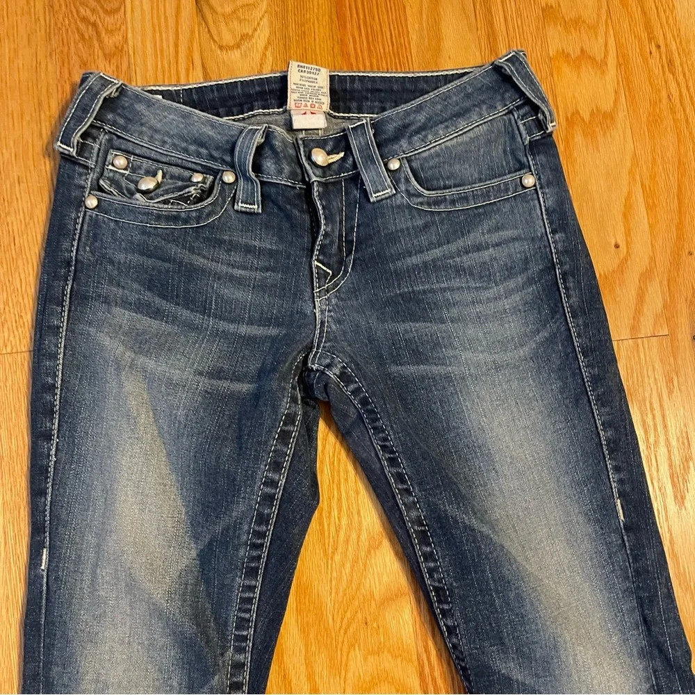 True Religion Joey Flare Leg White Stitch Jeans Size 27 - Picture 2 of 11